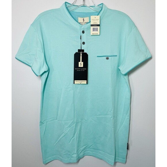 Scott James Short Sleeve Henley Shirt Men’s M SJTS-28197 Mint/Dark Turquoise - Picture 1 of 15